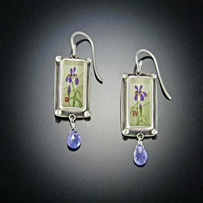 Gemstone Hoop Earrings-Iris Earrings with Tanzanite