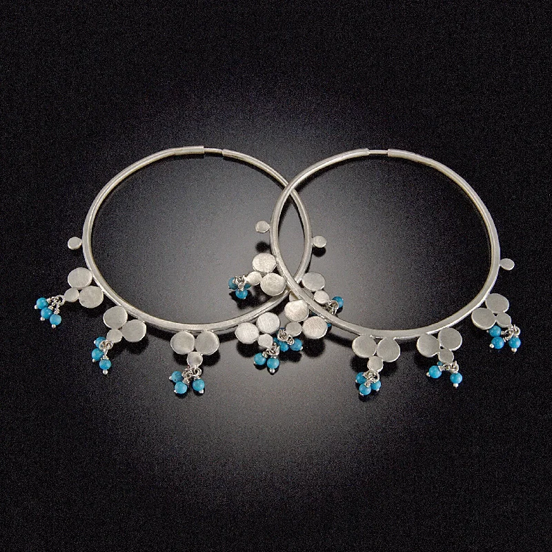 Fashionable Pearl Earrings-Multi Disk Hoop Earrings with Turquoise Clusters