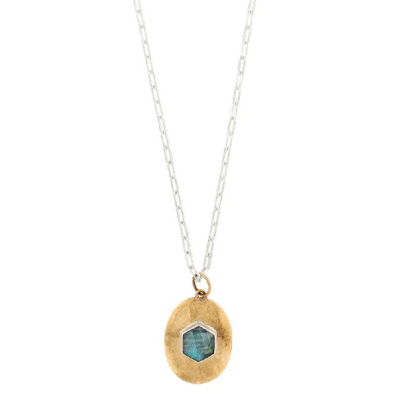 Elegant Crystal Pendant Necklace-Vortex Medallion Necklace in Bronze & Labradorite