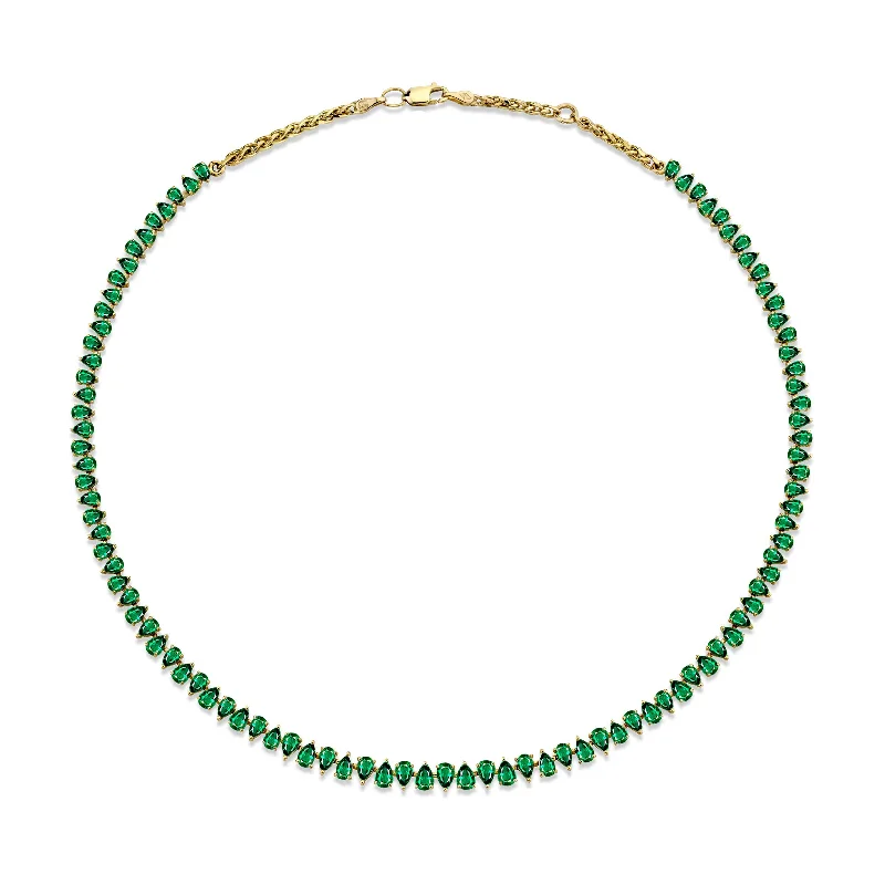 Layered Silver Necklace-18K Baby Reverse Water Drop Emerald Tennis Necklace