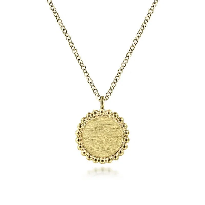 Cute Pendant Necklace-14K Yellow Gold Round Pendant Necklace with Bujukan Bead Frame