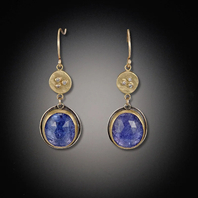 Everyday Hoop Earrings-Small Diamond Bud Earrings with Rose Cut Tanzanite