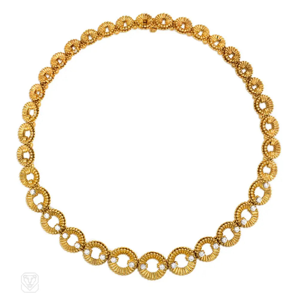 Natural Crystal Necklace-Gold and diamond circular link necklace, Van Cleef & Arpels