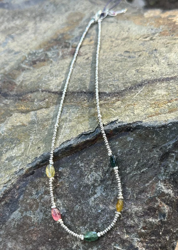 Gold Pendant Necklace-Tourmaline Rainbow Necklace