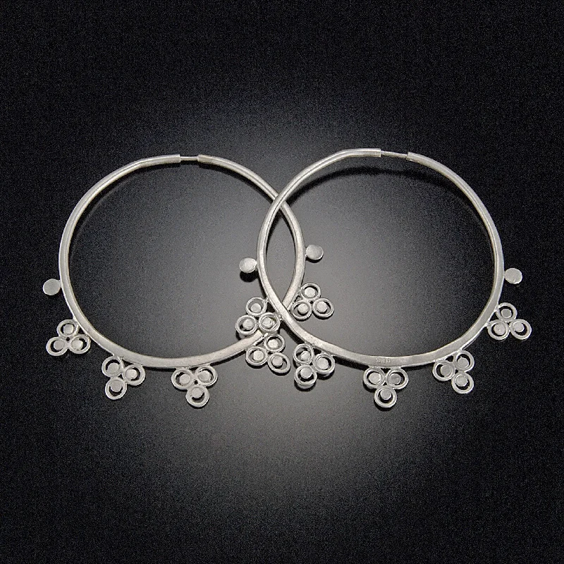 Classic Silver Earrings-Filigree Trios Hoop Earrings