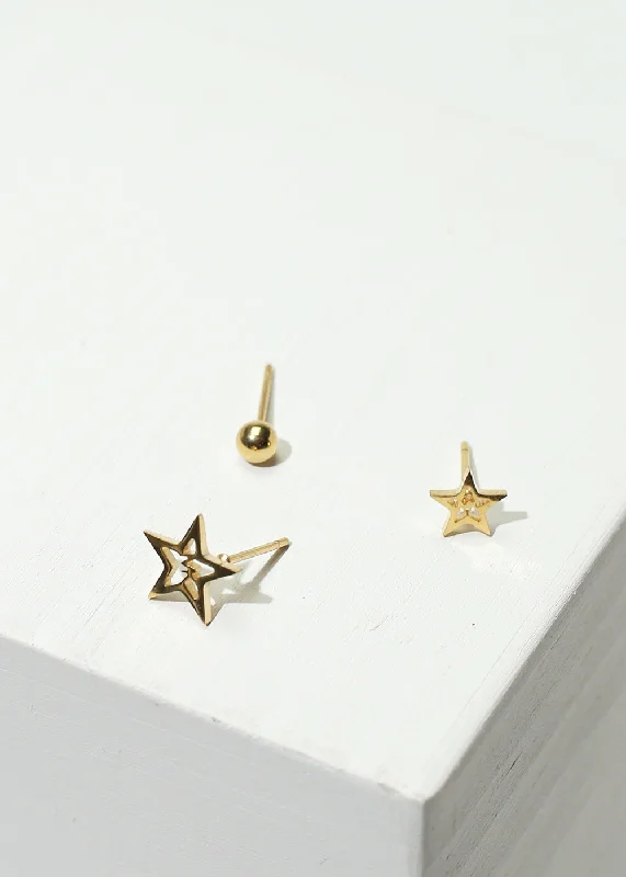 Casual Silver Earrings-3-Pair Star Stud Earrings