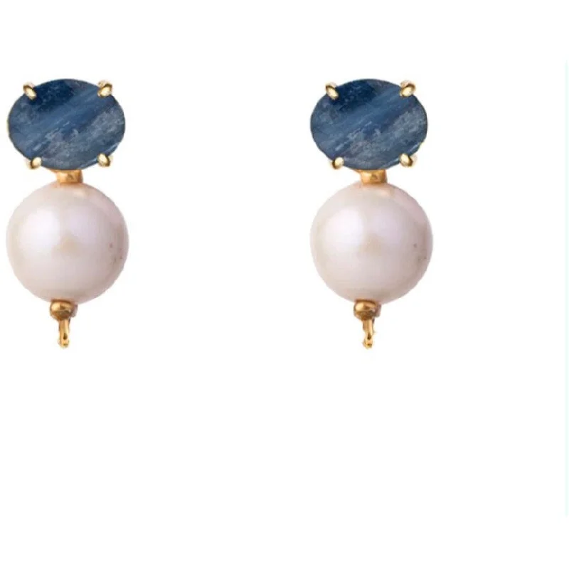 Simple Gold Earrings-Kyanite and pearl drops