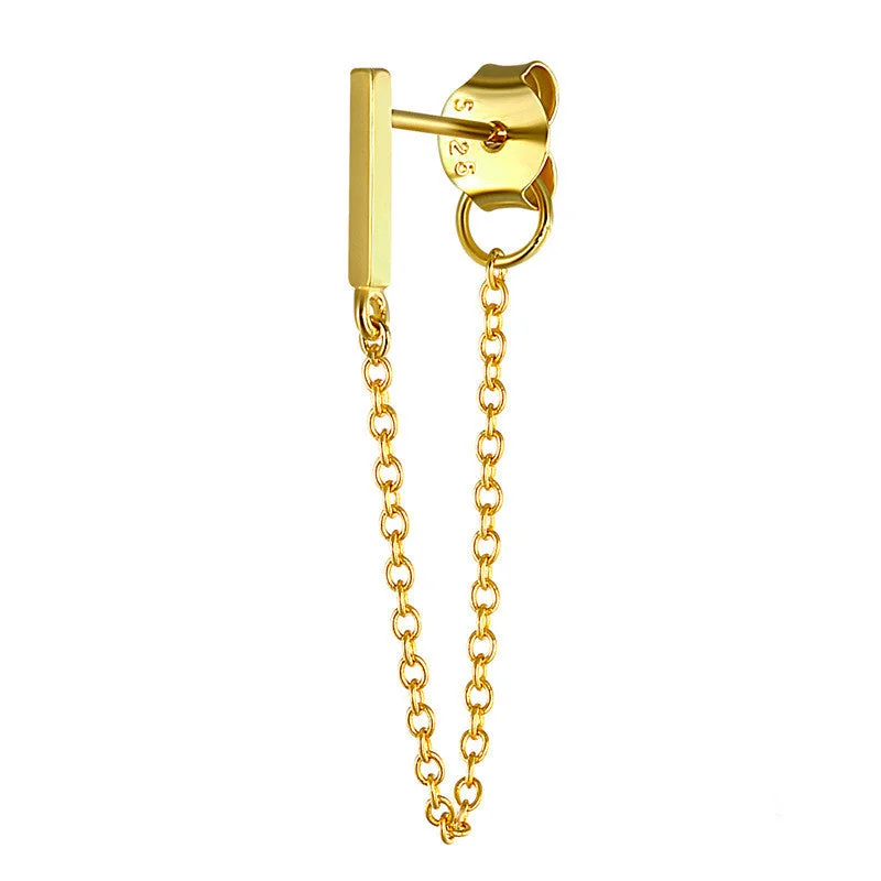 Golden Single Glossy Line Hanging Earrings