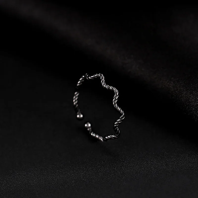 Wave Woven Lines Open Ring-Black Gold