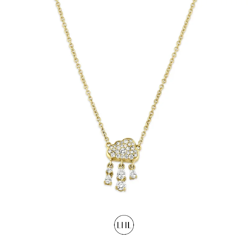 Gold Bead Pendant Necklace-Pavé Diamond Rain Cloud Necklace | Ready to Ship