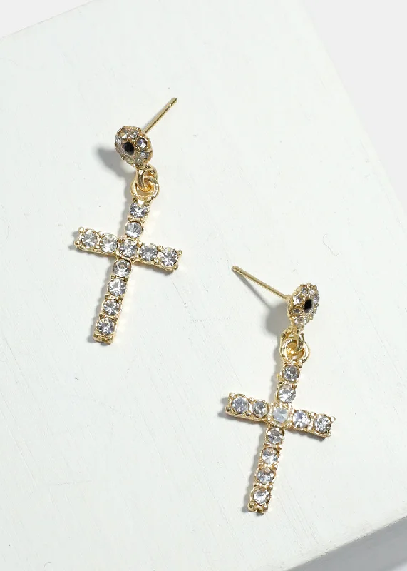 Multi-Layer Earrings-Rhinestone-Studded Cross Dangle Earrings