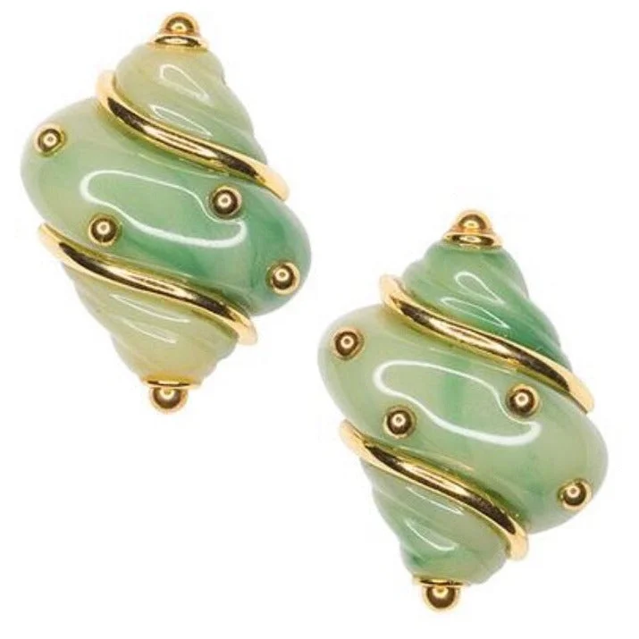 Classic Round Earrings-Jade dot shell