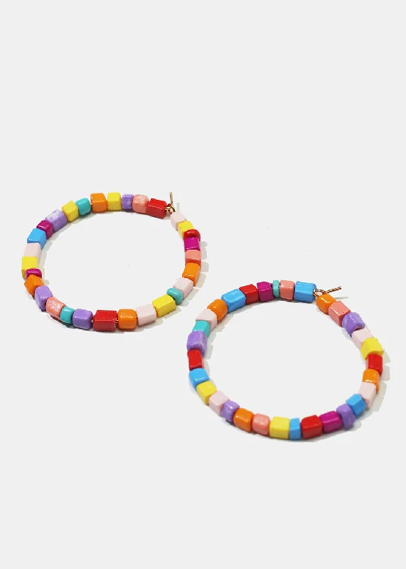 Boho Style Earrings-Colorful Bead Hoop Earrings