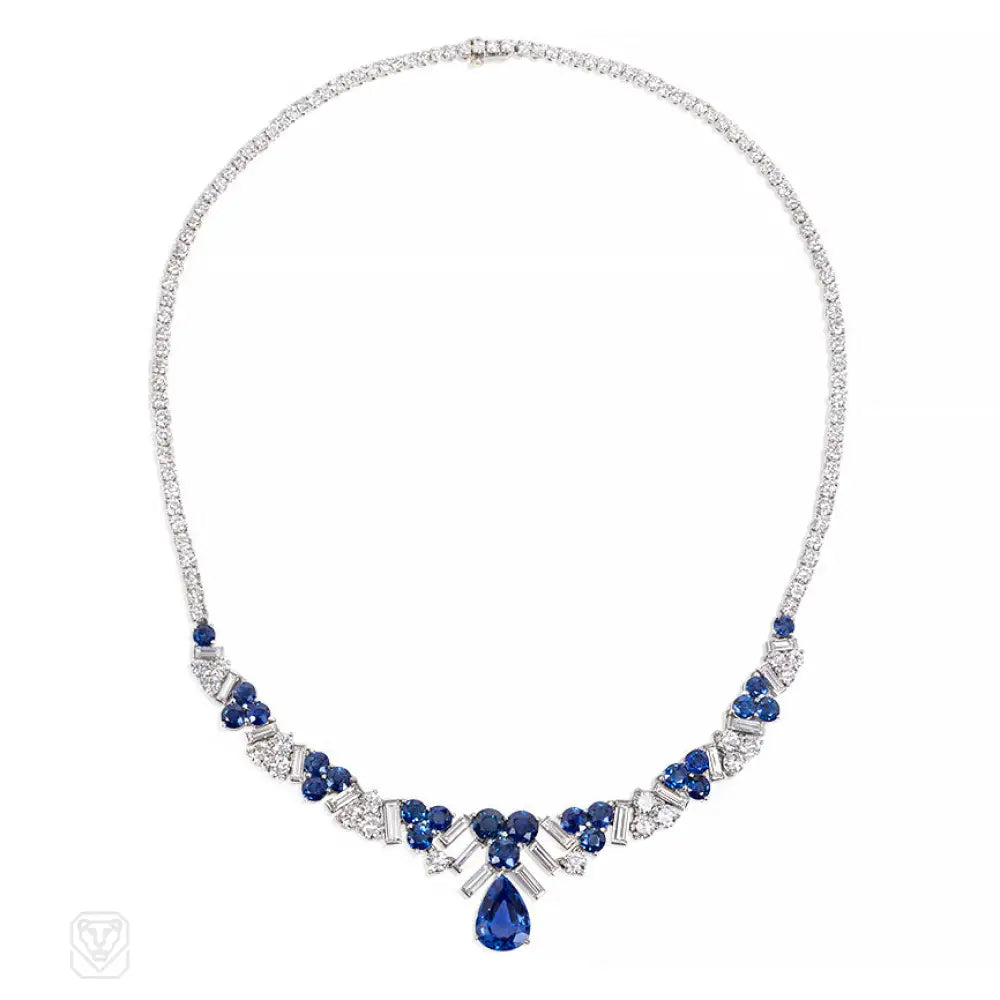 Trendy Silver Necklace-Tiffany 1950s sapphire and diamond necklace