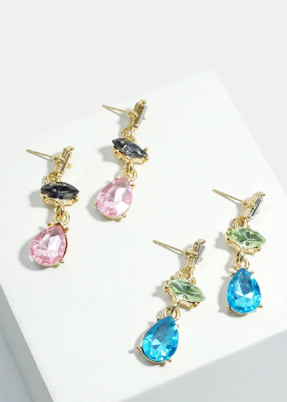 Gold Chain Earrings-Colorful Gemstone Dangle Earrings