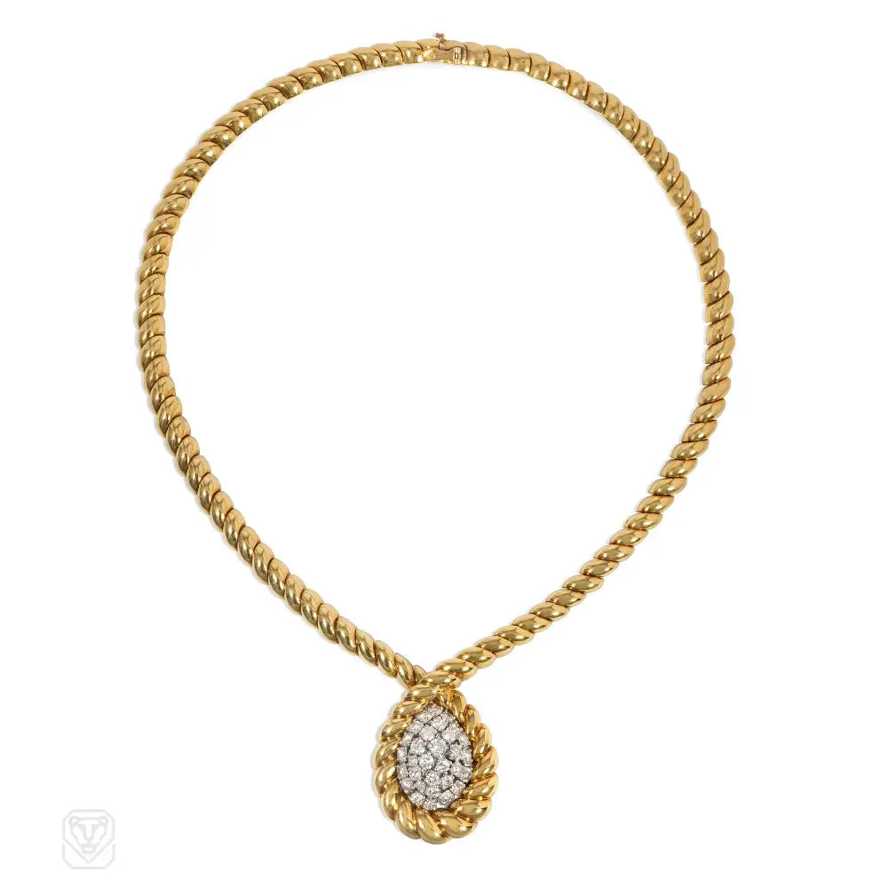 Natural Stone Necklace-Van Cleef & Arpels twisted gold and diamond necklace