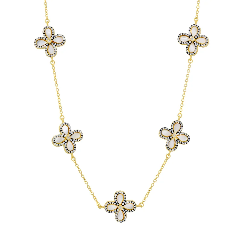 Double Chain Necklace-Blossoming Brilliance Short Necklace