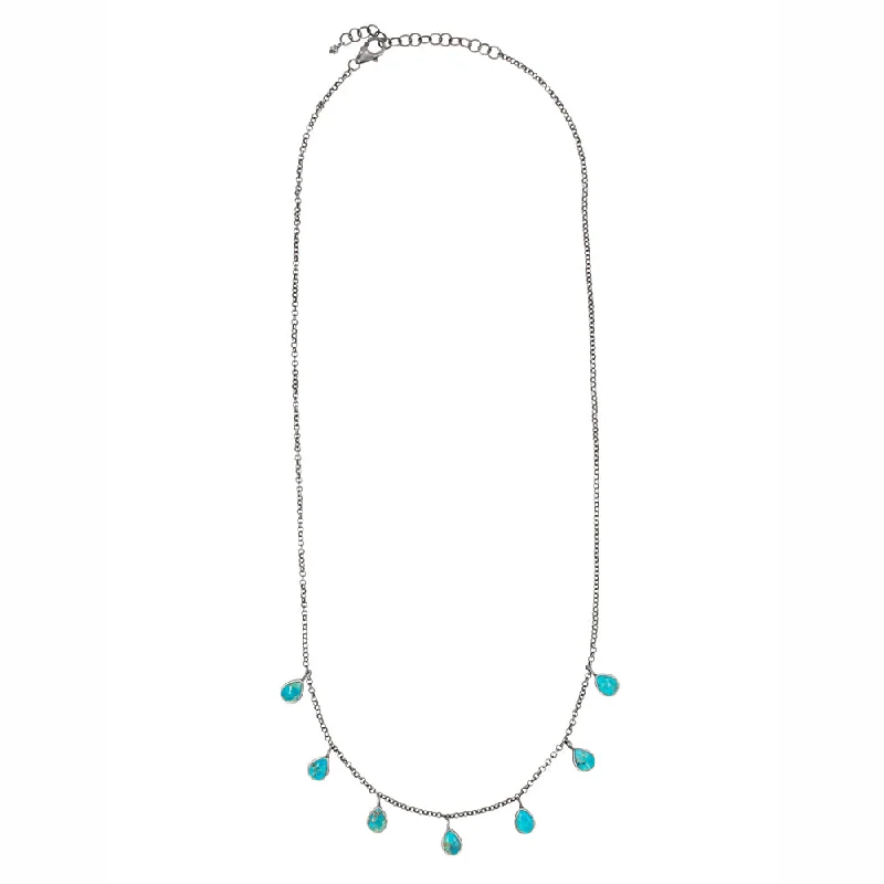 Personalized Silver Necklace-Turquoise Teardrops Necklace