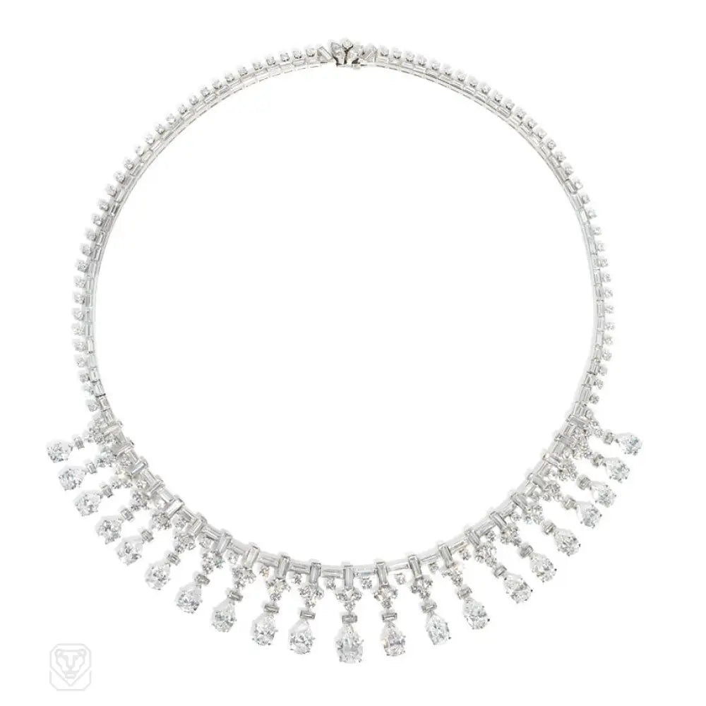 Silver Rope Necklace-1950s diamond bib style necklace, Van Cleef & Arpels