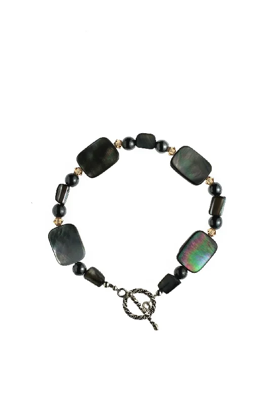 Adjustable Gold Chain Bracelet-Mother-of-Pearl Shell & Hematite Bracelet