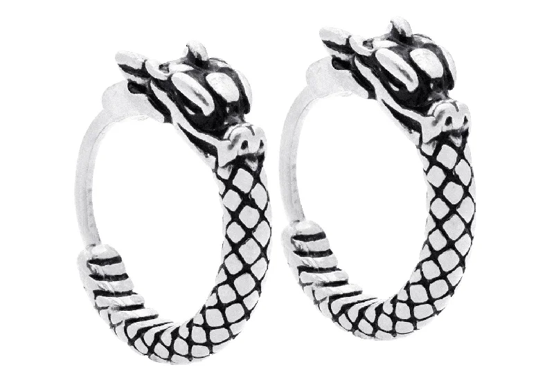 Luxury Pearl Earrings-Men's Stainless Steel Dragon Hoop Earrings