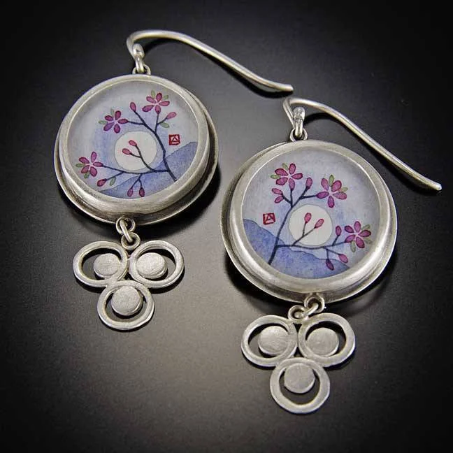 Opal Earrings for Brides-Plum Blossom Earrings with Filigree Drops