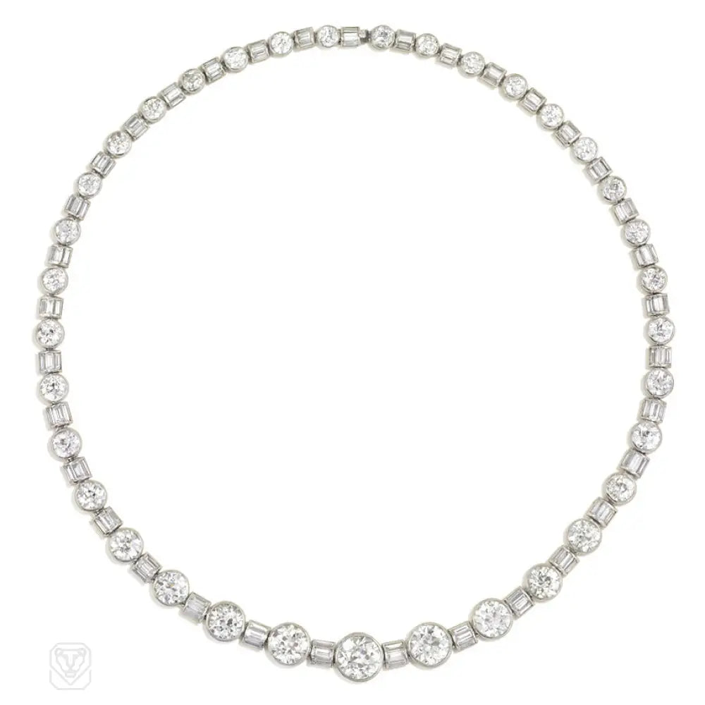 Sterling Silver Bar Necklace-Art Deco convertible diamond necklace