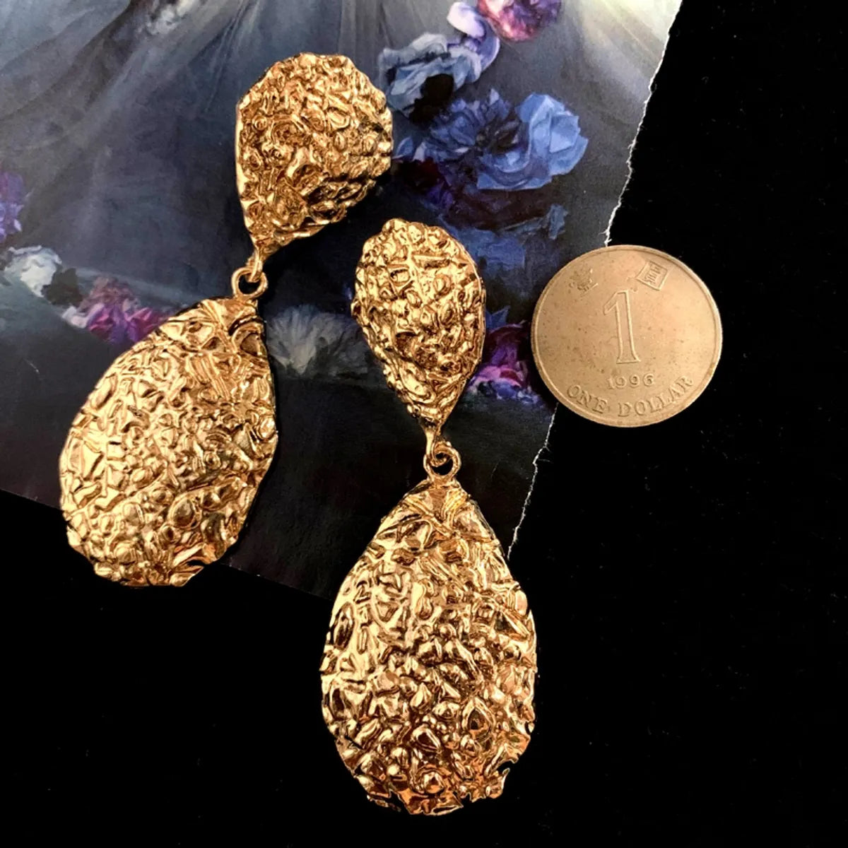 Exaggerated Textured Vintage Waterdrop Metal Earrings