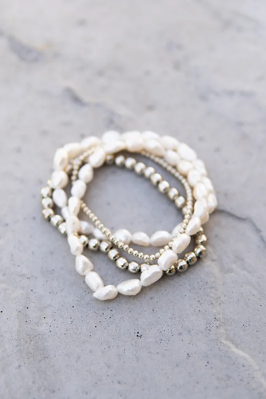 Charm Bracelet for Bridesmaids-Pearl & Metal Bead Bracelets