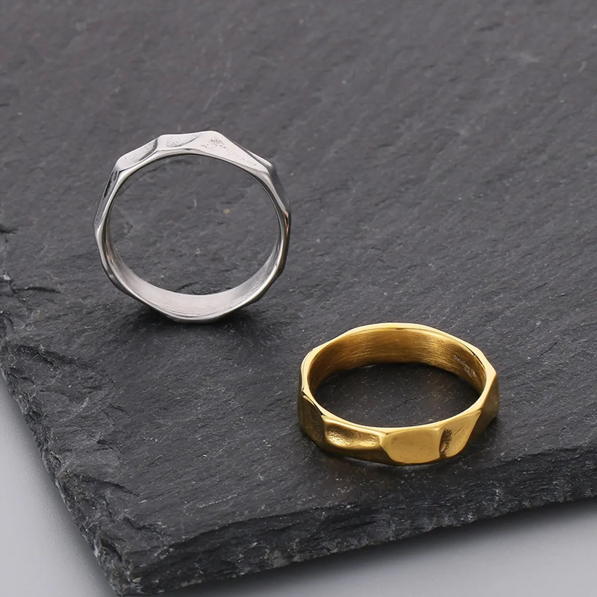 Customized Engagement Ring Set-Simple Style Solid Color Titanium Steel 18K Gold Plated Men'S Rings