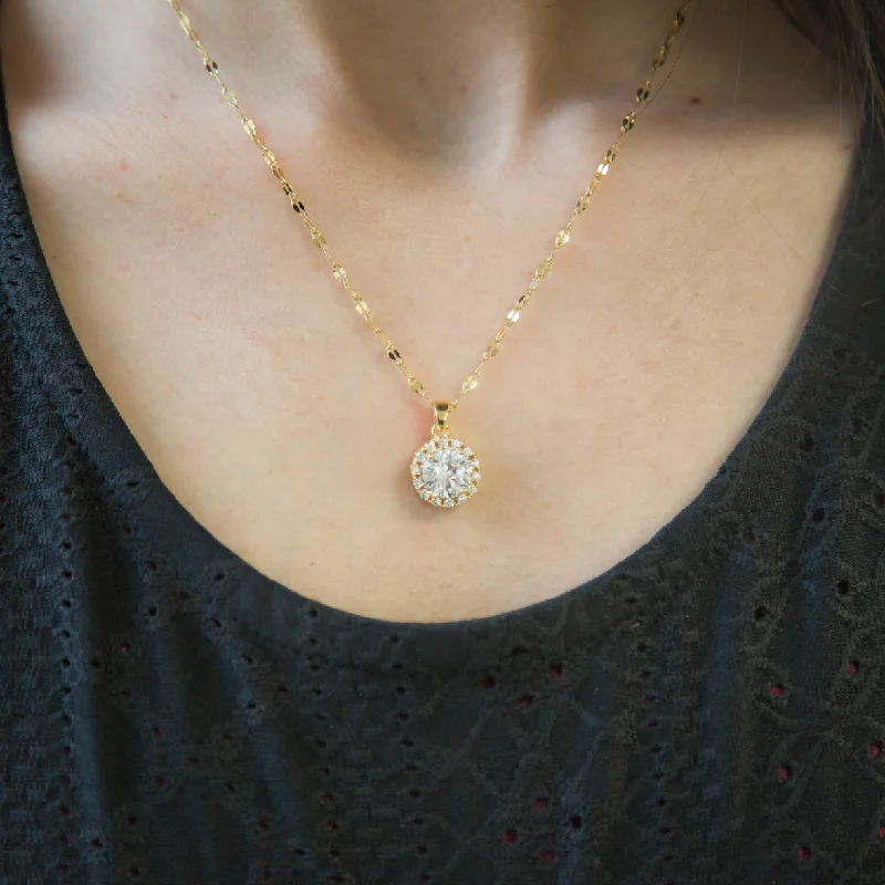 Beaded Gold Necklace-Serenity GOLD Necklace 18K Gold Plated White Circle Cubic Zircon Pendant