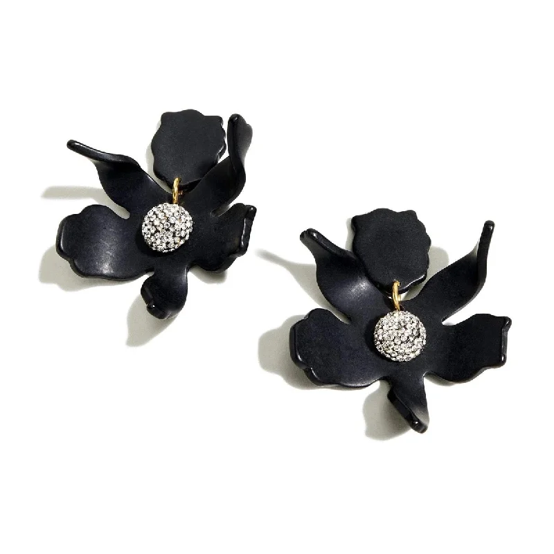 Custom Pearl Earrings-Small black crystal lily