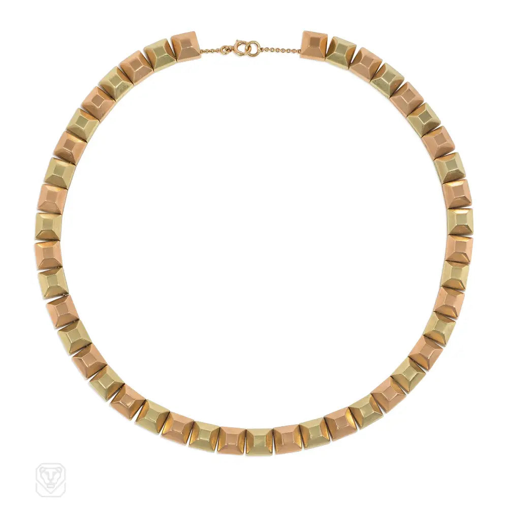 Beaded Choker Necklace-Retro two-color gold sugar cube necklace