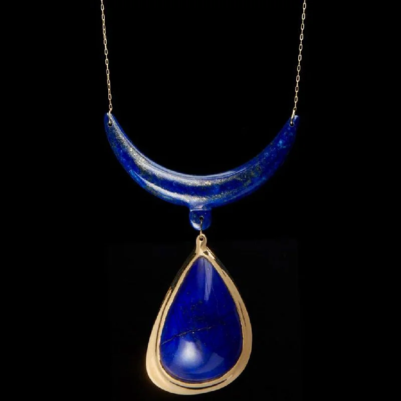 Long Chain Pendant Necklace-Lapis Antler Pendant Necklace