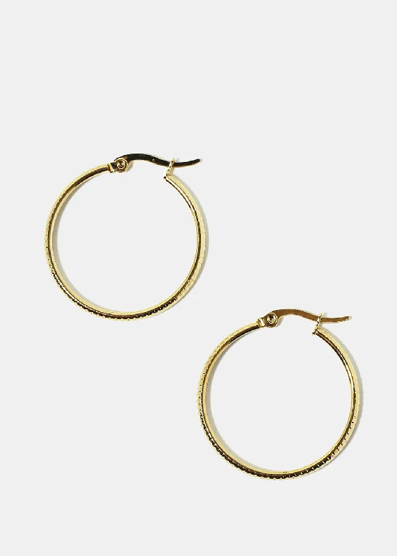 Golden Pearl Earrings-Textured Hoop Earrings