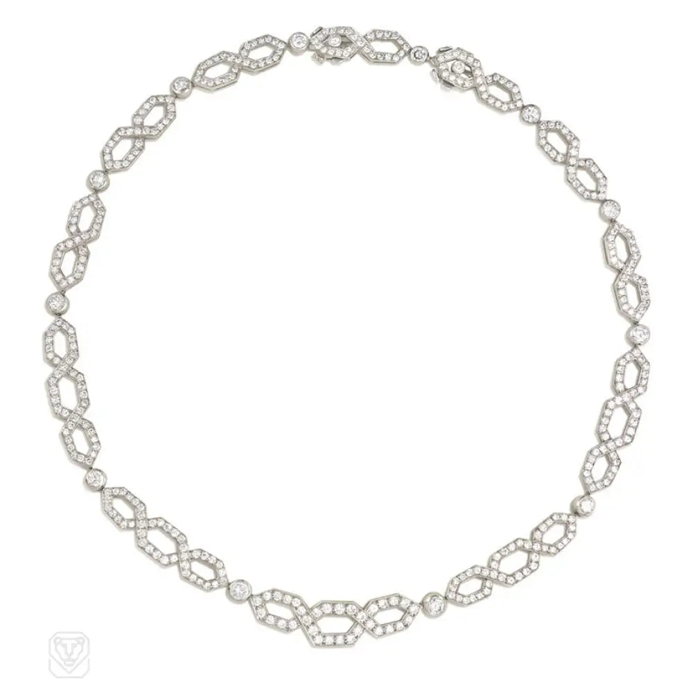 Statement Silver Pendant Necklace-Diamond geometric link necklace, David Webb