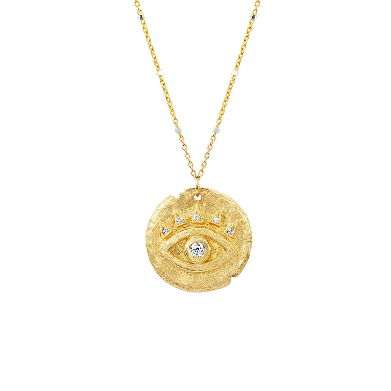 Colorful Gold Necklace-Diamond Baby Eye of Protection Coin Pendant