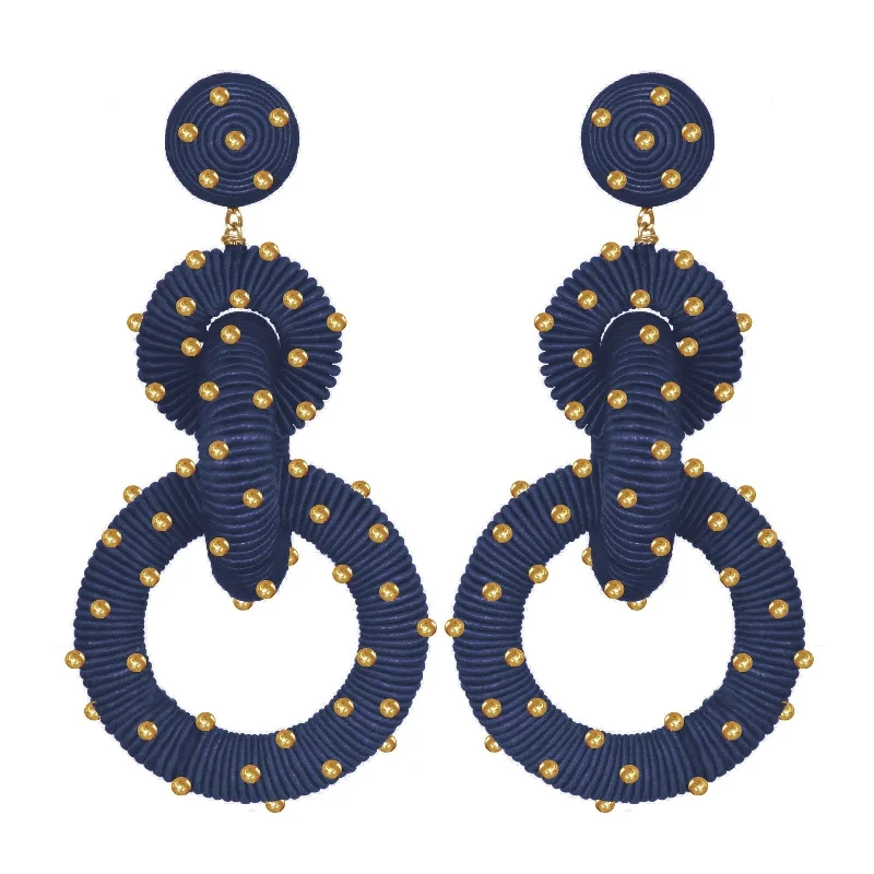 Designer Crystal Earrings-Navy beaded hoop