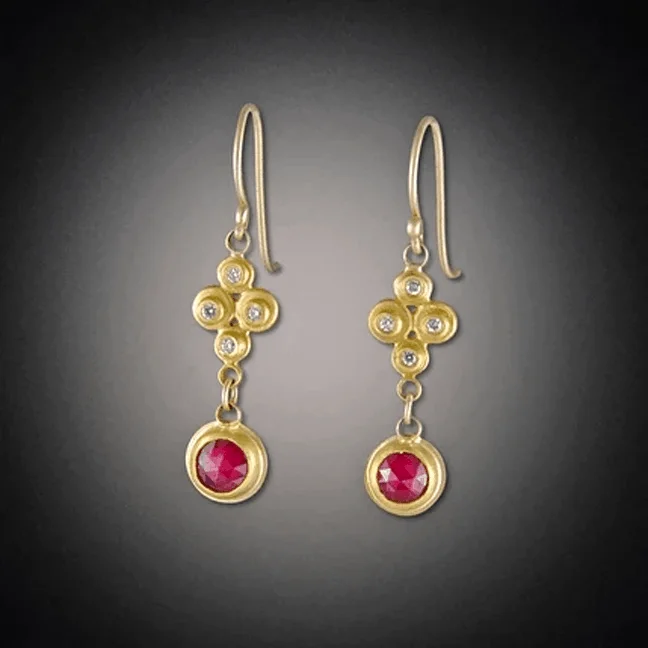 Large Bead Earrings-Raised Diamond Dots and Ruby Earrings