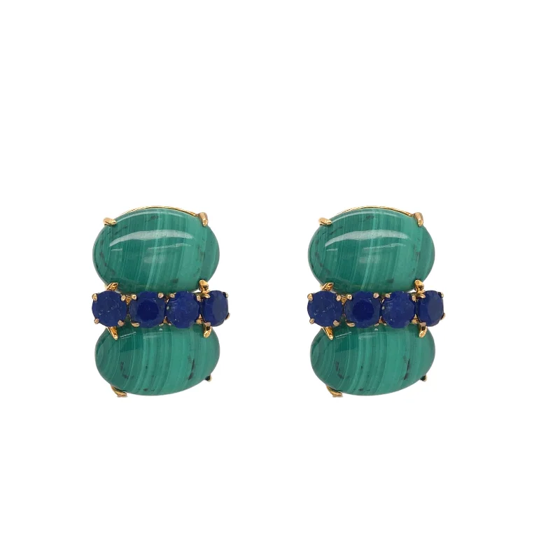 Trendy Hoop Earrings-Malachite and Lapis