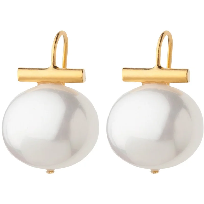 Everyday Hoop Earrings-Gold White Pearl