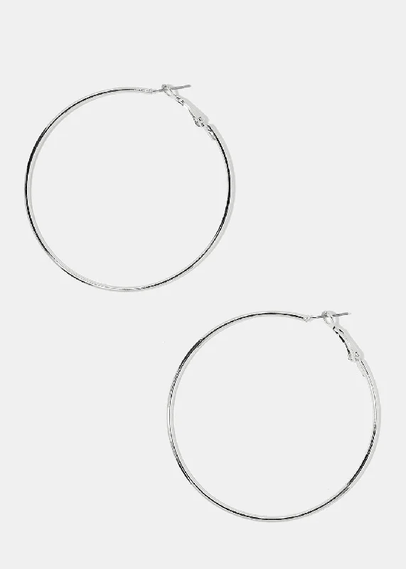 Bridal Gold Earrings-60MM Silver Metal Hoop Earrings