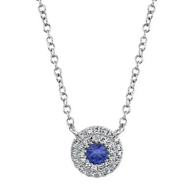 Trendy Pendant Necklace-0.10CT DIAMOND & 0.12CT BLUE SAPPHIRE NECKLACE