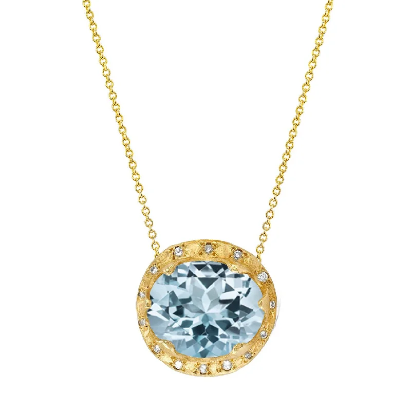 Eco-Friendly Necklace-Queen Oval Aquamarine Necklace with Sprinkled Diamonds