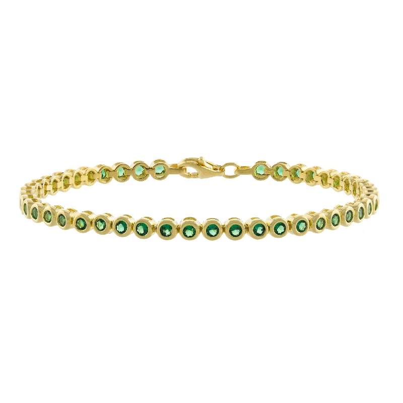 Simple Sterling Silver Bracelet-Emerald Bezel Bracelet