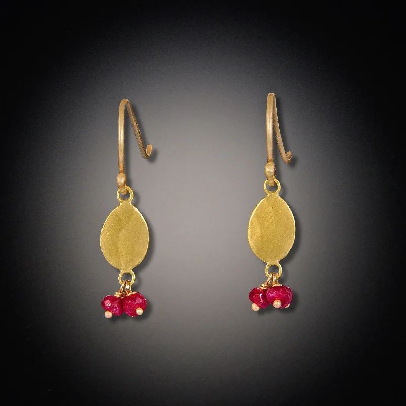 Stud Earrings for Women-Gold Oval Earrings with Ruby Cluster