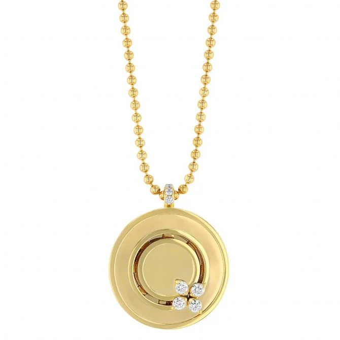 Simple Rope Necklace-Love in Verona Yellow Gold Small Medallion Pendant with Diamonds