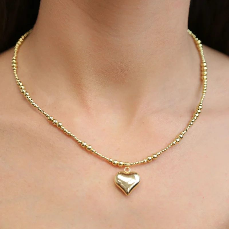 Silver Pendant with Diamonds-VIXEN - Gold Beaded and Heart Pendant Necklace