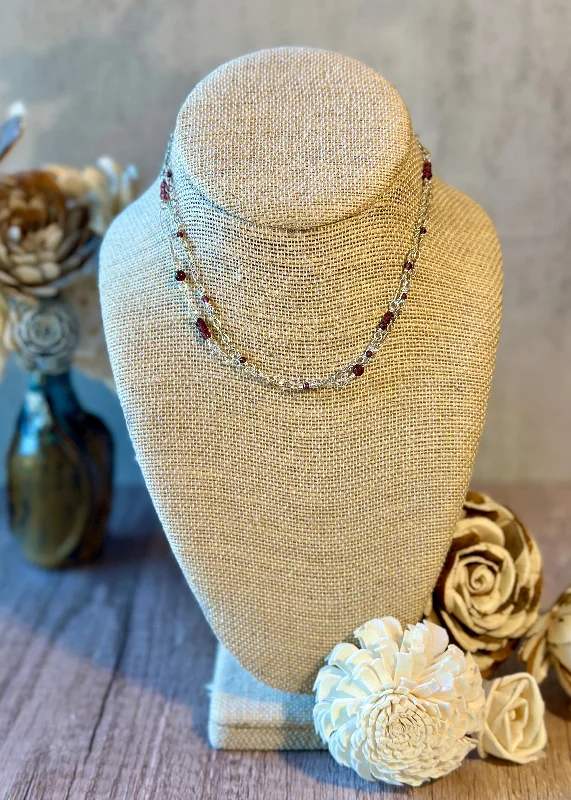 Gold Bead Chain Necklace-Garnet Wrap Bracelet Necklace