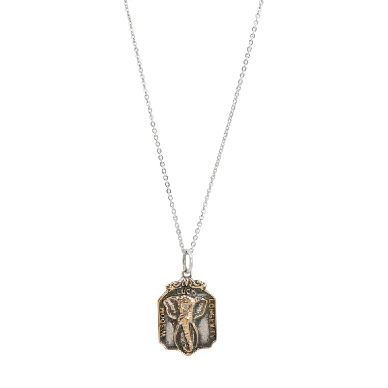 Gold Bead Pendant Necklace-Elephant Saint Necklace: Wisdom | Luck | Longevity